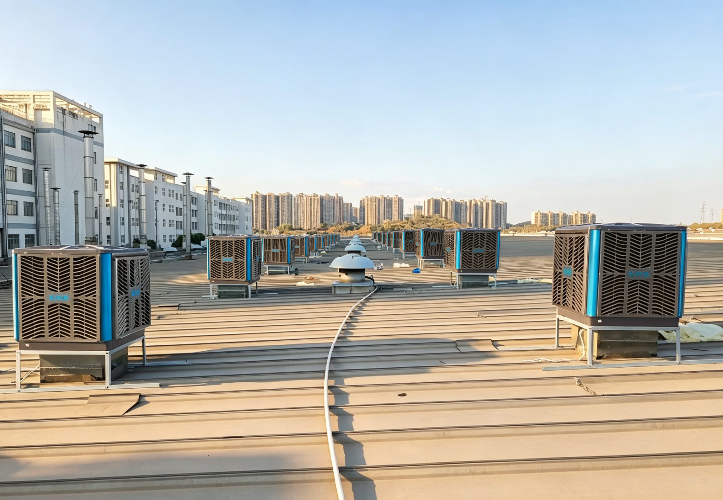 Hantai evaporative air coolers installed on a factory rooftop